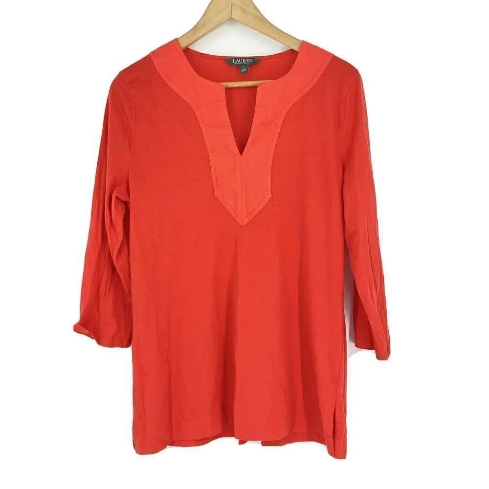 Ralph Lauren Linen Trim V Neck Shirt